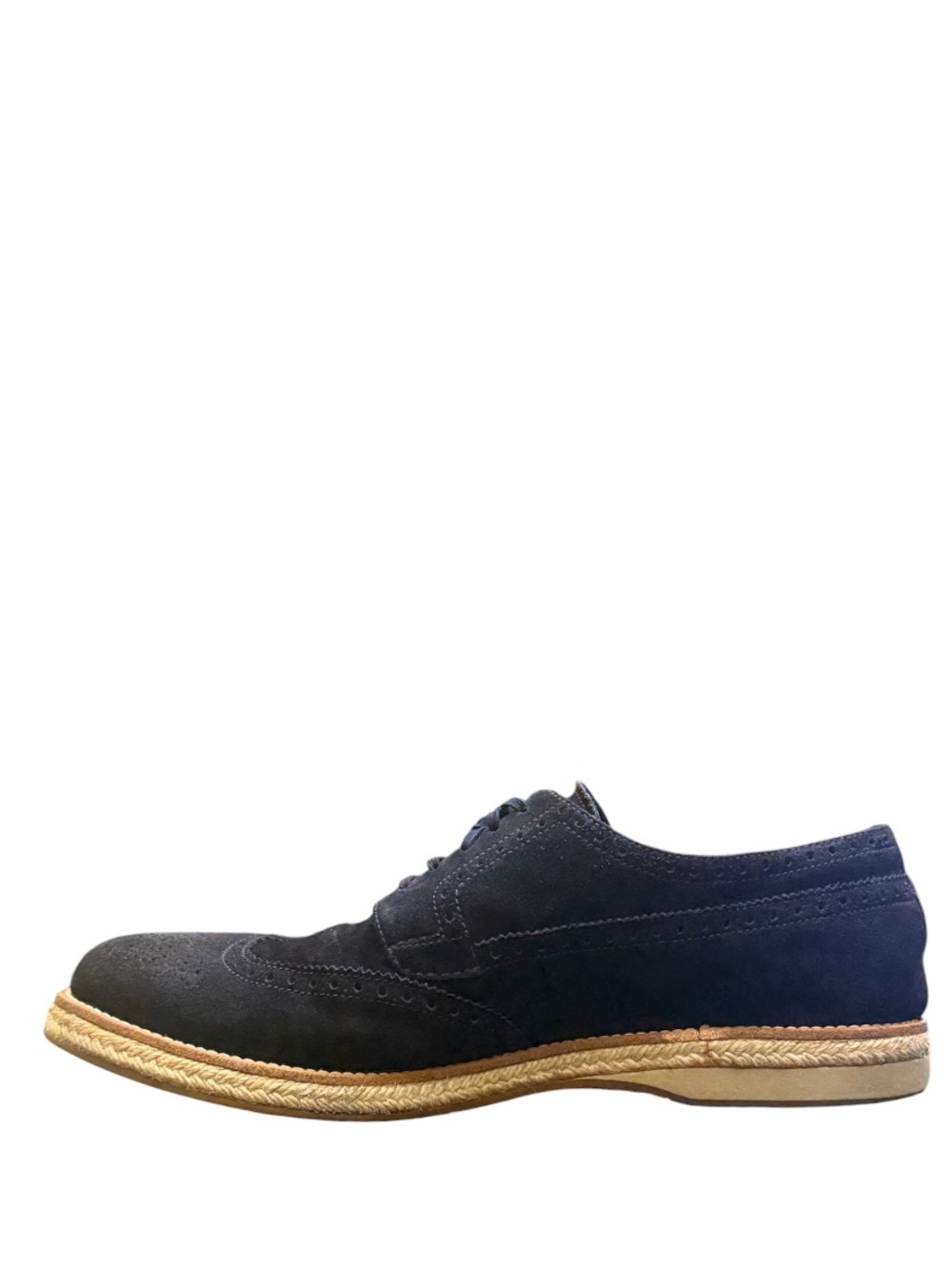 PRADA - BLUE TAN SUEDE LEATHER ESPADRILLES OXFORD DRESS SHOES - Picture 6 of 12